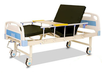 China Movable Two Crank Hospital Patient Bed With Overbed Table And High Foam Mattress supplier