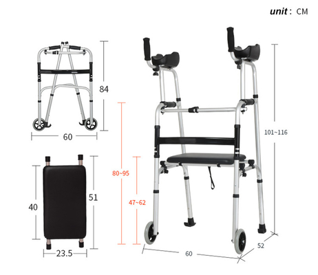 Durable Mat Mobility Walker Rollator Aluminum Folding Light Weight Adjustable